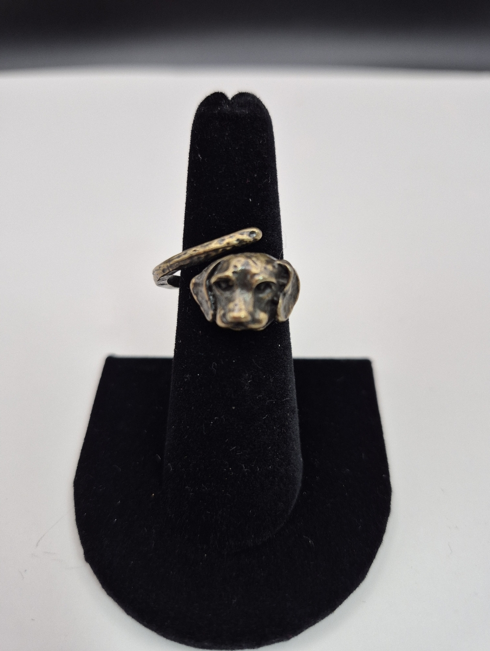 Brass Dog Head Wrap Ring in Antique Gold